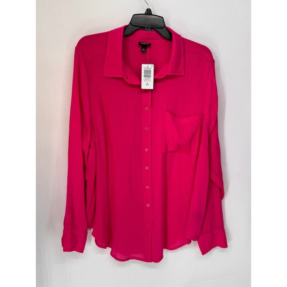 Torrid Button Up Shirt Womens 2X Beetroot Purple NWT Lizzie Crinkle Gauze Pocket